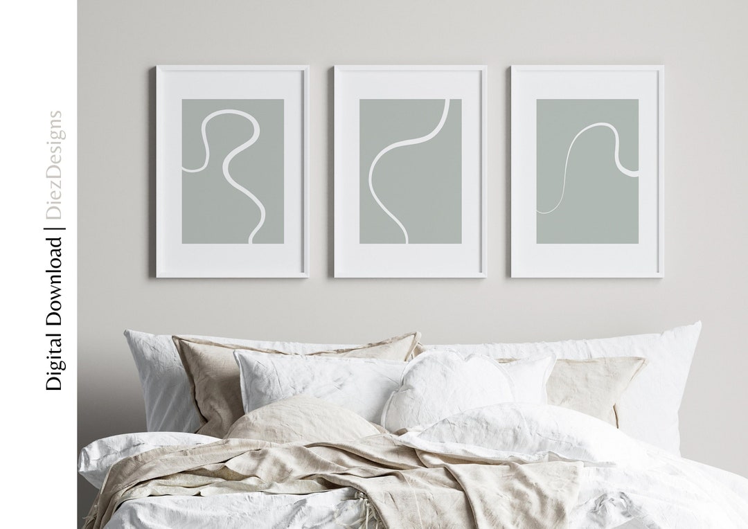Sage Green Set of 3 Japandi Wall Art Prints, Triptych Wall Art, Large ...