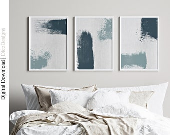 Sage Green Abstract Brushstroke Print Set, Japandi Triptych (Digital Download)