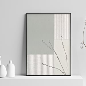 Stampa artistica Japandi Nature Line Art, decorazione murale botanica verde salvia (download digitale)