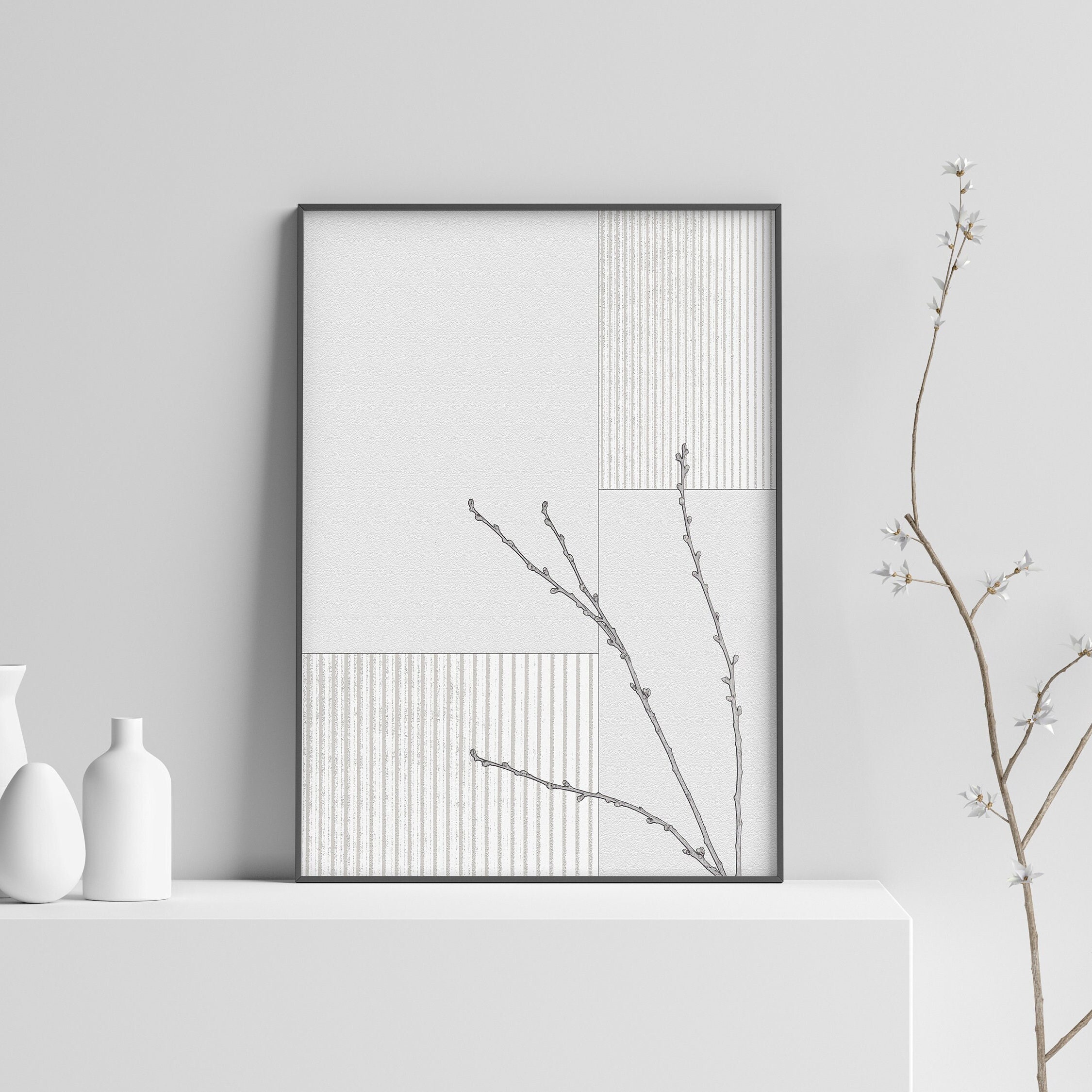 Black and White Gallery Wall Art Set of 4 Prints, Relaxing Bedroom and