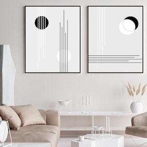 Black and White Two Piece Set of Japandi Wall Art Prints, Large Neutral Wabi Sabi Wall Art Set, Bauhaus Poster Prints, Aesthetic Wall Decor