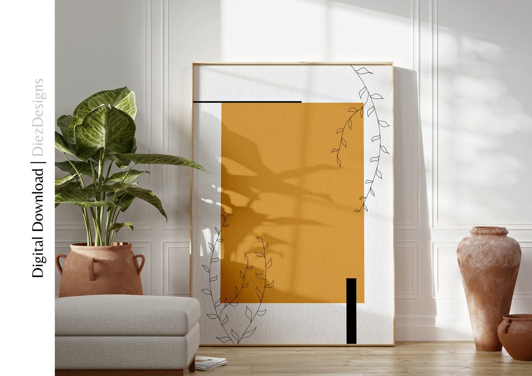 Bright Yellow Printable Wall Art, Mustard Yellow Minimalist Print