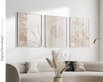 Beige Abstract Wall Art Prints, Japandi Minimalist Decor (Digital Download)