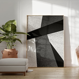 Art mural Wabi Sabi noir et blanc, Art texturé pour salon, Art numérique minimaliste moderne, Impression de lignes abstraites, Art géométrique moderne