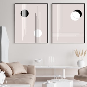 Two Piece Set of Japandi Wall Art Prints, Large Neutral Wabi Sabi Wall Art Set, Earth Tone Bauhaus Poster Prints, Aesthetic Wall Art Decor