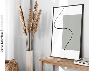 Green Japandi Line Art Print, Minimalist Abstract Decor (Digital Download)