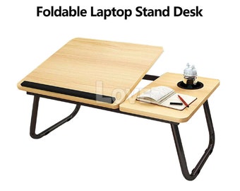 Wooden Laptop Stand - Adjustable Bamboo Laptop Desk, Folding Computer Table, Portable Breakfast Sofa Lap Tray