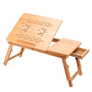 Bamboo Laptop Table - Adjustable Folding Laptop Desk Stand, Portable Breakfast Sofa Lap Tray