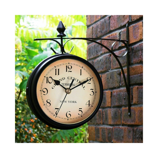 Retro Double-Sided Outdoor Wall Clock - Garden Central Station Mount - Timeless Vintage Design