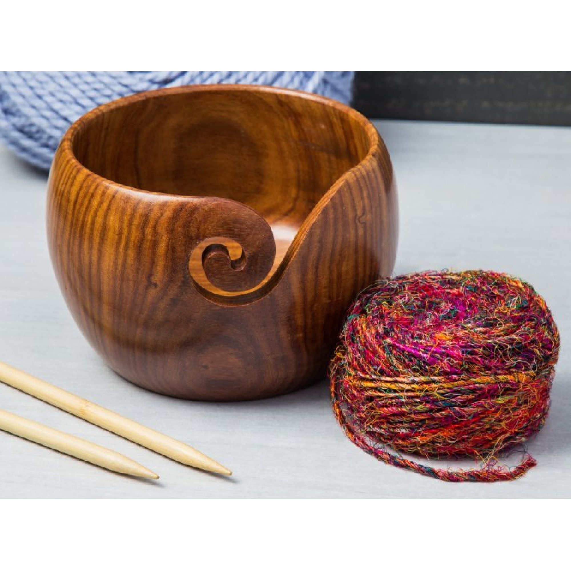 Large Wooden Yarn Box Wood Yarn Bowl Crochet Bowl Gifts for Knitters 