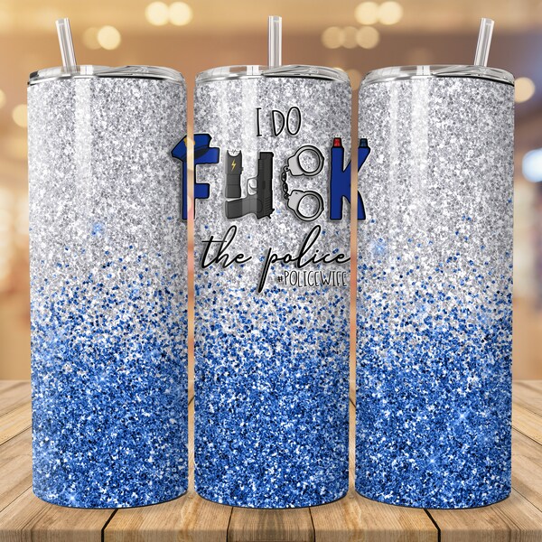 I Do Fuck the Police Blue Glitter Leopard Print Cup, Police Wife Cup, Police Gifts for Her, Police Gift, Personalized Thin Blue Line Tumbler