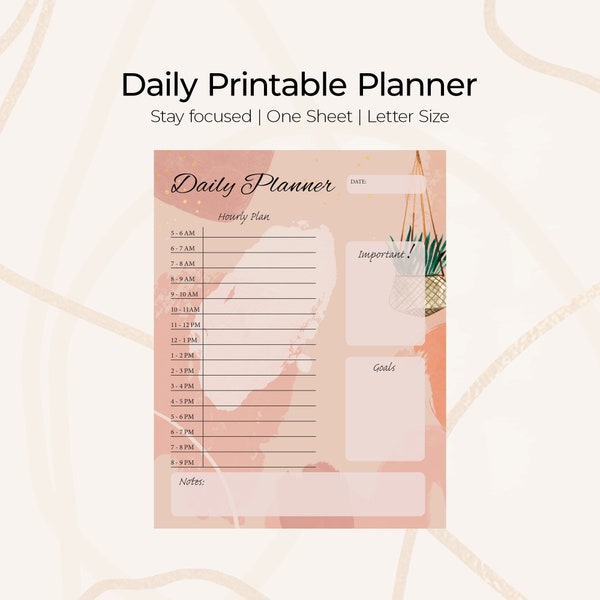 Printable Daily Planner, Daily to-do Planner, Important Task Printable Organizer, Hourly to-do List Planner, Single Sheet, Undated Planner
