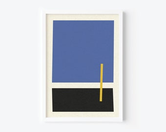 Abstract Geometric Wall Art Print. Black. Blue. Yellow. Instant Digital Download. Print at home.