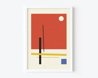 Abstract Geometric Wall Art Print. Black. Red. Yellow. Blue. Instant Digital Download. Print at home.