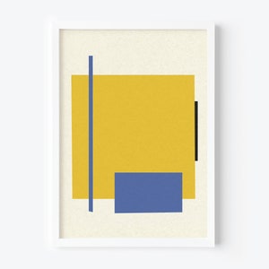 Abstract Geometric Wall Art Print. Blue. Yellow. Black. Instant Digital Download. Print at home. image 1