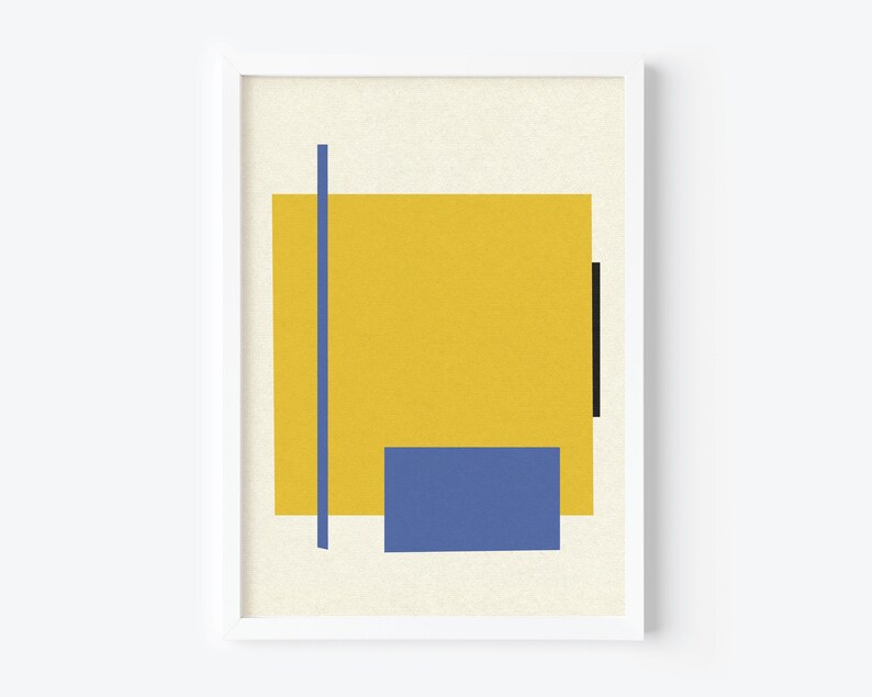 Abstract Geometric Wall Art Print. Blue. Yellow. Black. Instant Digital Download. Print at home. image 1