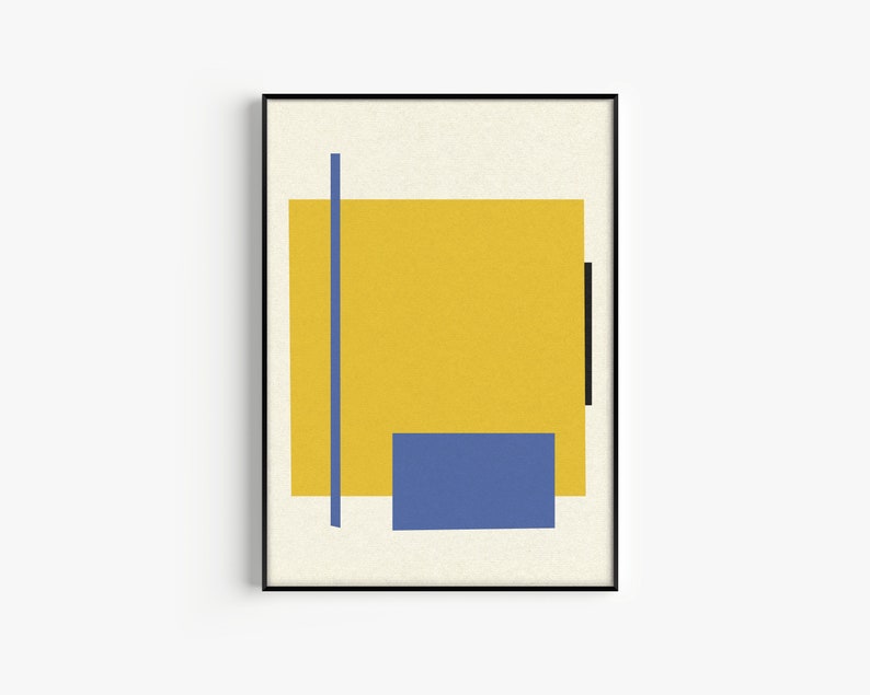 Abstracte geometrische kunst aan de muur Print. Blauw. Geel. Zwart. Directe digitale download. Print thuis. afbeelding 2