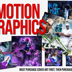 May include: A collage of album covers with various designs and text, including "MOTION GRAPHICS", "SHARK SEASON", "PURPLE FLOWER", "ATL TO SEA", "BACK IN THE LAB", "IN PA NUT", "ILLEGAL SWISH", and "BACK IN THE DAY".