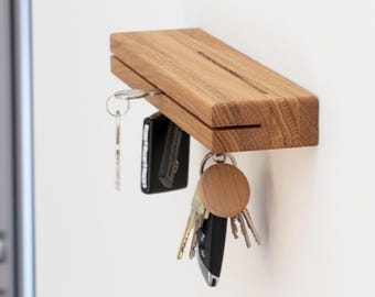 ASTREIN® | Llavero con estante | Llavero magnético | Organizador de madera | Roble | Almacenamiento de llaves | Soporte para llaves