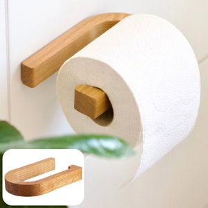 ASTREIN® Klopapierhalter ohne Bohren Toilettenpapierhalter Holz WC Rolle Eiche Klopapier Halter kleben Toilet Paper holder Bild 8