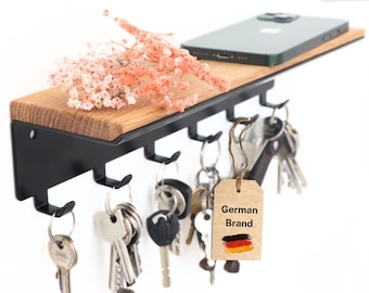 Astrein® | Key rack with 6 hooks | Wooden keyboard | Oak | Wall organizer | Key holder with shelf | 30x8x8cm