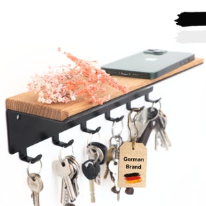 Astrein® Schlüsselbrett mit 6 Haken Schlüsselboard aus Holz Eiche Wandorganizer Schlüsselhalter mit Ablage 30x8x8cm Bild 1