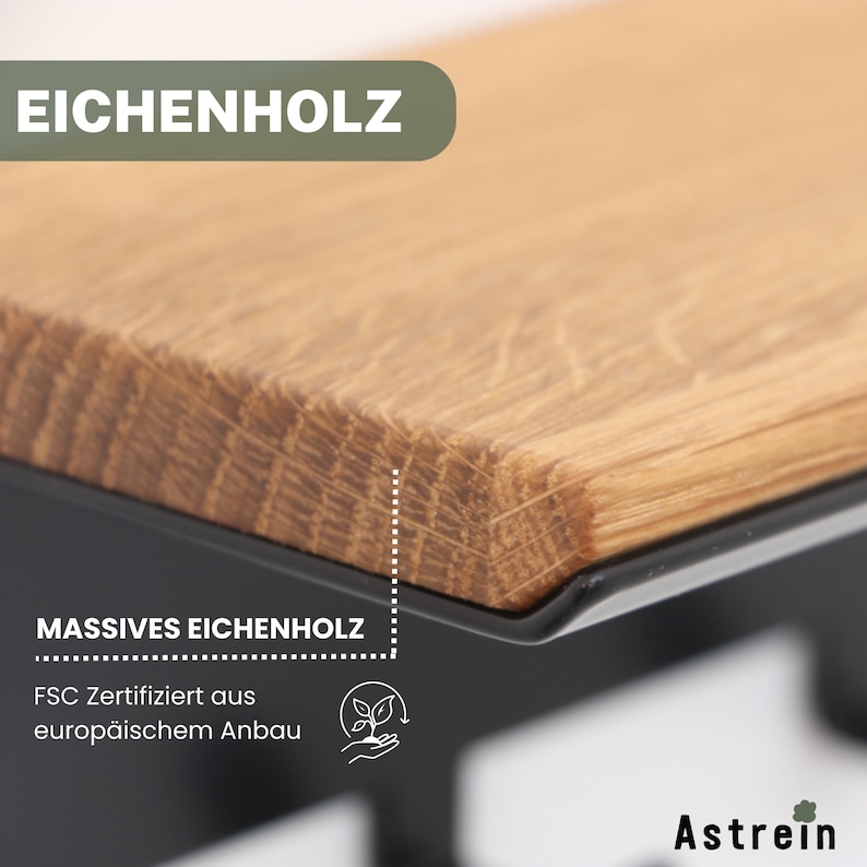 Astrein® Schlüsselbrett mit 6 Haken Schlüsselboard aus Holz Eiche Wandorganizer Schlüsselhalter mit Ablage 30x8x8cm Bild 3