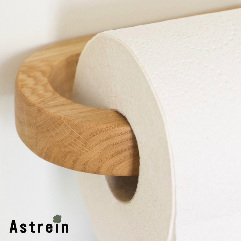 ASTREIN® Klopapierhalter ohne Bohren Toilettenpapierhalter Holz WC Rolle Eiche Klopapier Halter kleben Toilet Paper holder Bild 1