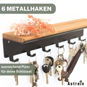 Astrein® Schlüsselbrett mit 6 Haken Schlüsselboard aus Holz Eiche Wandorganizer Schlüsselhalter mit Ablage 30x8x8cm zdjęcie 5