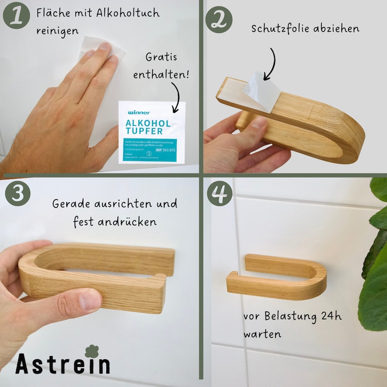 ASTREIN® Toilet paper holder without drilling Wooden toilet paper holder Toilet roll oak Glue toilet paper holder Toilet paper holder image 7
