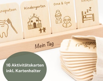 ASTREIN® | Montessori Tagesplaner für Kinder | Routinekarten aus Holz | Montessori Spielzeug ab 3 Jahren | 16 Routinekarten