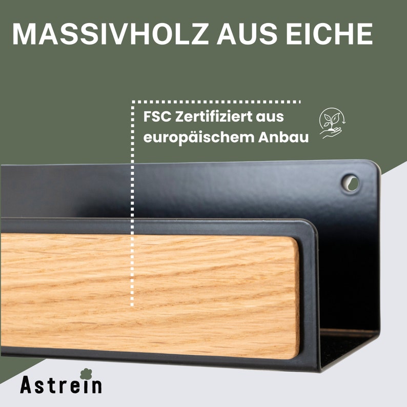 Astrein Schlüsselbrett Magnetisch Schlüsselboard aus Holz Eiche Schlüsselhalter mit Ablage Schlüsselaufbewahrung Metall schwarz zdjęcie 9