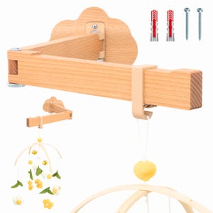 ASTREIN® | Wandhouder voor babymobiel | Mobielhouder voor aan de verschoontafel | Hangende mobiel/muziekspeeltje van massief beukenhout