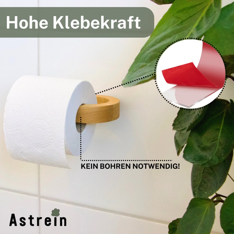 ASTREIN® Toilet paper holder without drilling Wooden toilet paper holder Toilet roll oak Glue toilet paper holder Toilet paper holder image 2