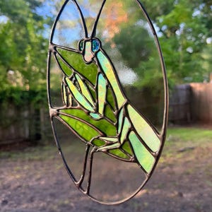 Praying Mantis Irridescent Stained Glass Suncatcher: Handmade, Living Room, Kitchen, Garden Decor