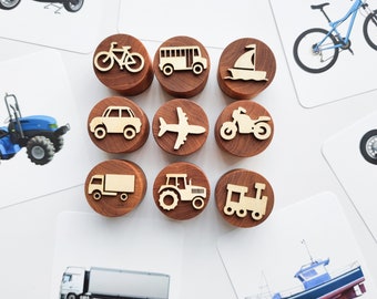 Vehicle play-dough stampers, handmade transportation play-doh stamp set for wheel lovers, birthday gift for kids