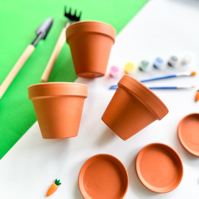 Terracotta pots painting kit. DIY crafts for kids. Child Artwork set. Small garden decoration. Gift idea for plant lovers. image 4