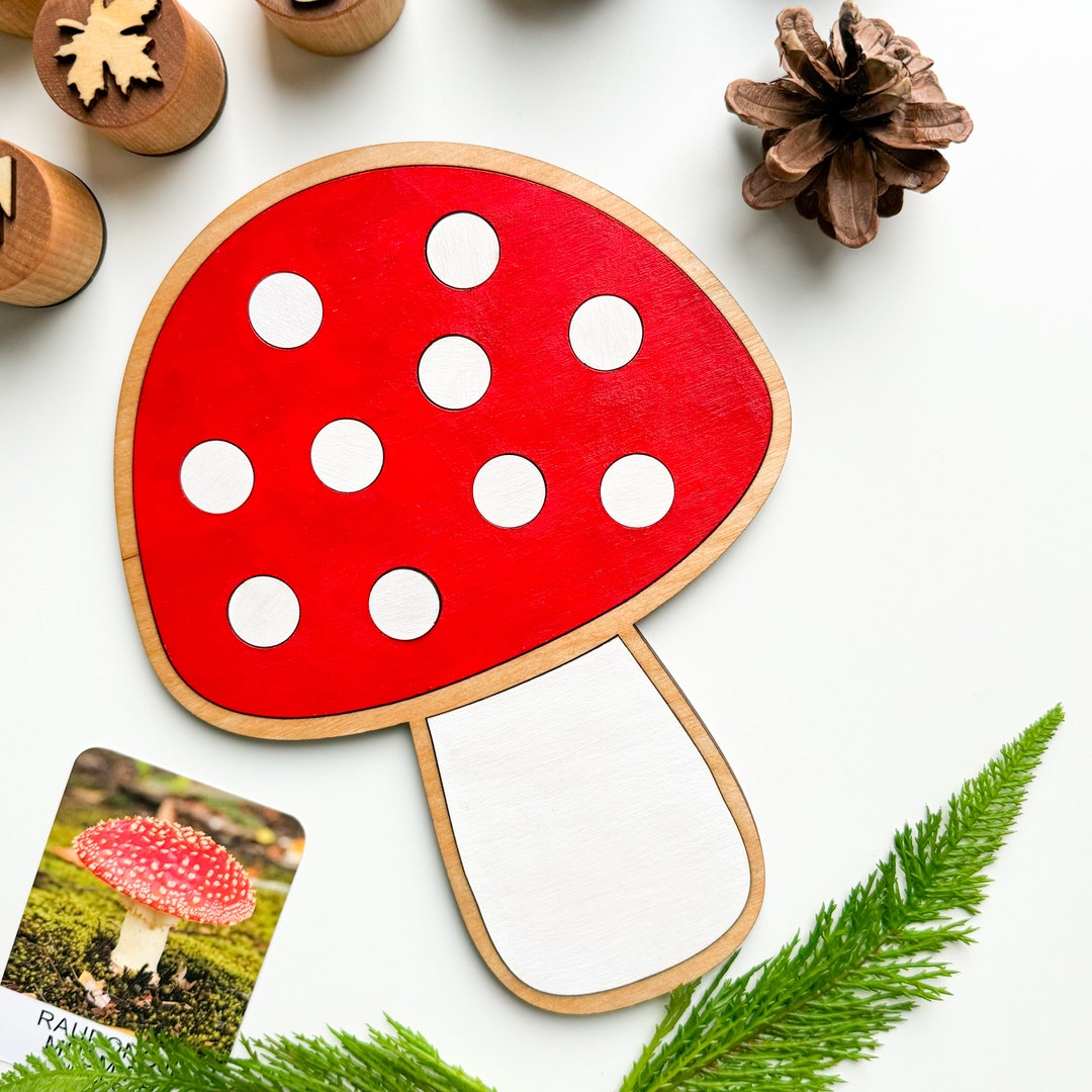Wooden Mushroom Play Tray. Mushroom Play Board for Sensory Play