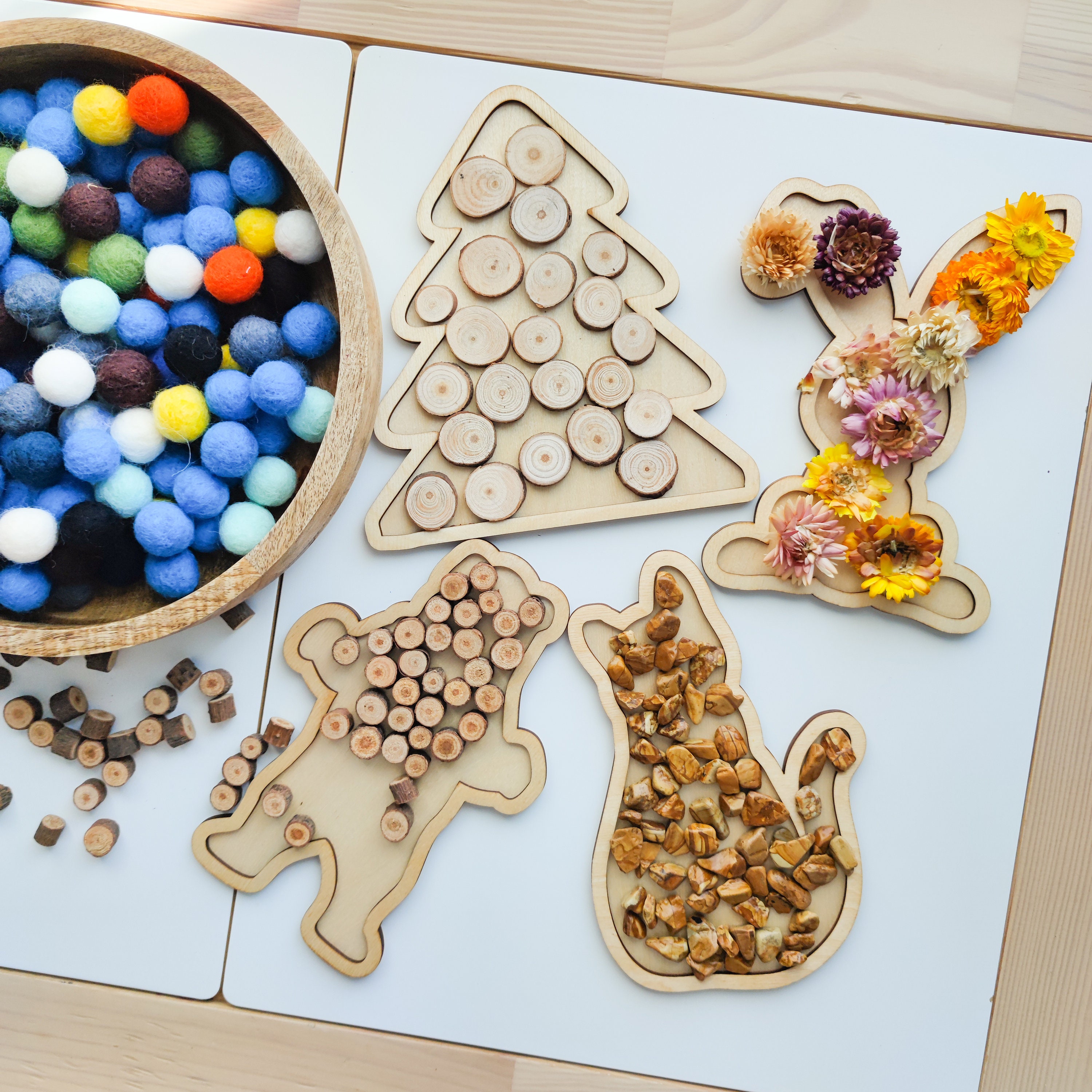 Wooden Sensory Sorting Tray Set. Animal-shaped Wooden Play Boards ...