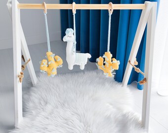 Set of 3 baby play gym toys | Lama & Cactus hanging baby gym toys | Handmade baby shower gift | Nursery decor | Play gym felt toys