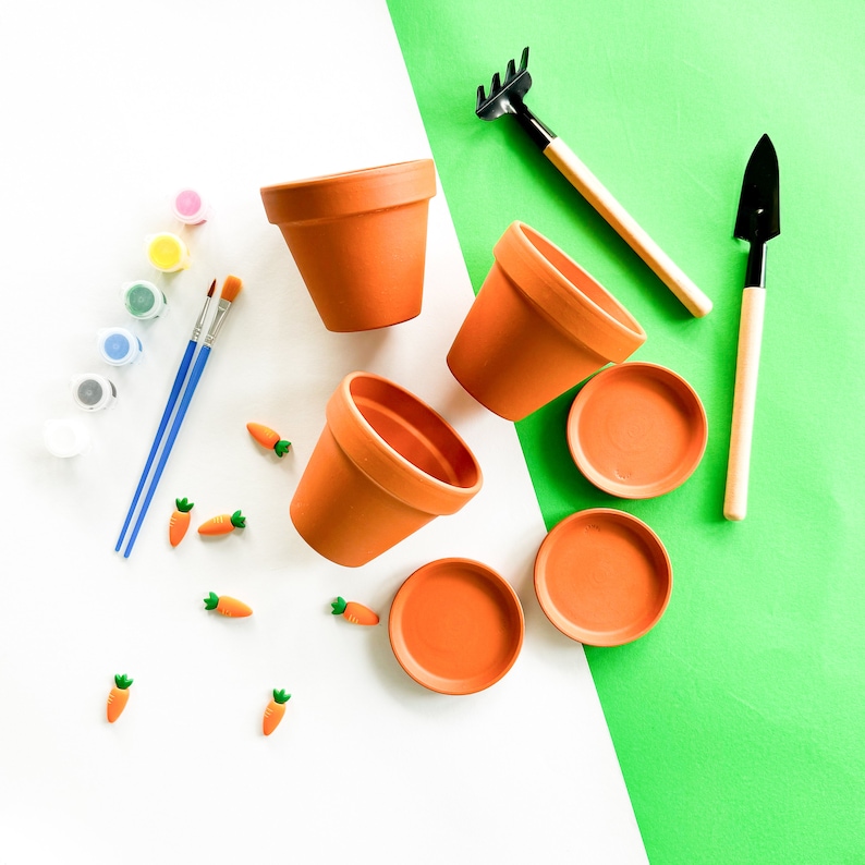 Terracotta pots painting kit. DIY crafts for kids. Child Artwork set. Small garden decoration. Gift idea for plant lovers. image 3