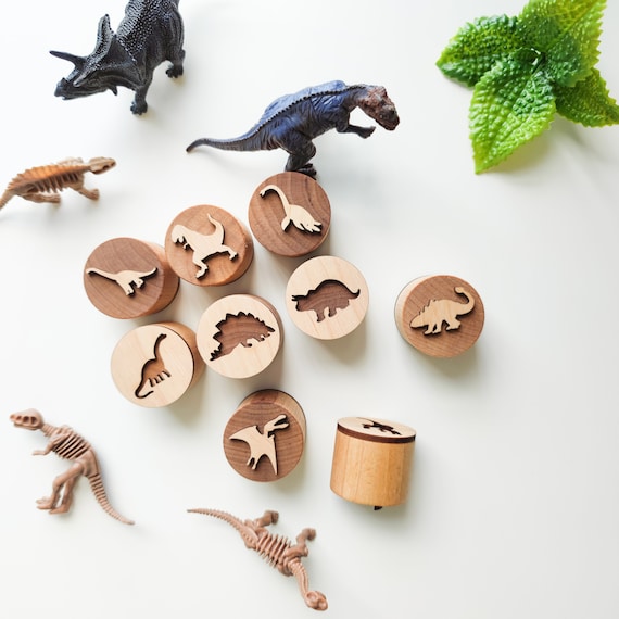 Dinosaur Play Dough Stamp Set of 9. Playdough Tools for Dinosaur Lovers.  Dino Play Dough Accessories. 