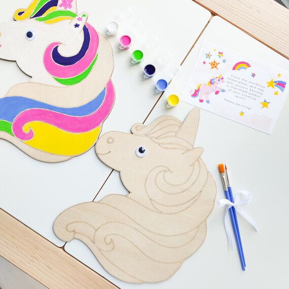 DIY large wooden unicorn painting kit. Craft kit for kids. Coloring set for a birthday party. Christmas gift for kids.