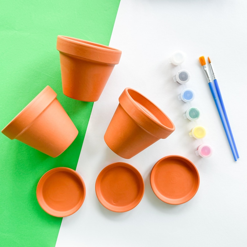 Terracotta pots painting kit. DIY crafts for kids. Child Artwork set. Small garden decoration. Gift idea for plant lovers. image 5