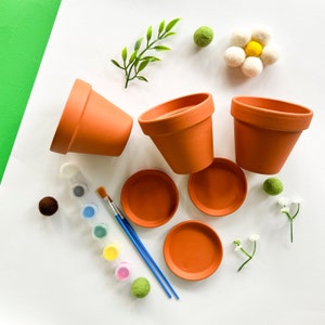 Terracotta pots painting kit. DIY crafts for kids. Child Artwork set. Small garden decoration. Gift idea for plant lovers. image 1