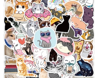50 x Kawaii Cat Stickers for Laptops, Macbooks, Scrapbooking, Jotters, Waterbottles, Assorted Decoration etc