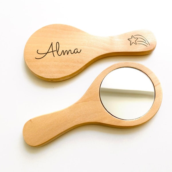 Miroir bébé ou enfant personnalisé | Cadeau de naissance | Bois personnalisable | Baptême, anniversaire | Trousse de toilette Brosse Peigne