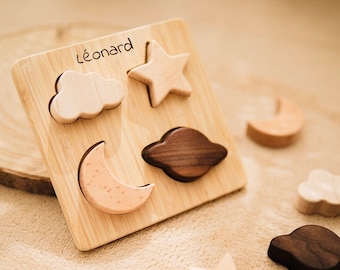 Jouet personnalisé Montessori puzzle en bois | Puzzle Espace pour enfant  | Jeu éducatif éveil et ludique | Idée cadeau bébé anniversaire