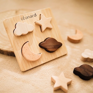 Jouet personnalisé Montessori puzzle en bois | Puzzle Espace pour enfant  | Jeu éducatif éveil et ludique | Idée cadeau bébé anniversaire