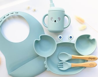 Personalized Silicone meal set / Baby birth gift / Straw glass bib / Suction plate meal kit / Birth box box